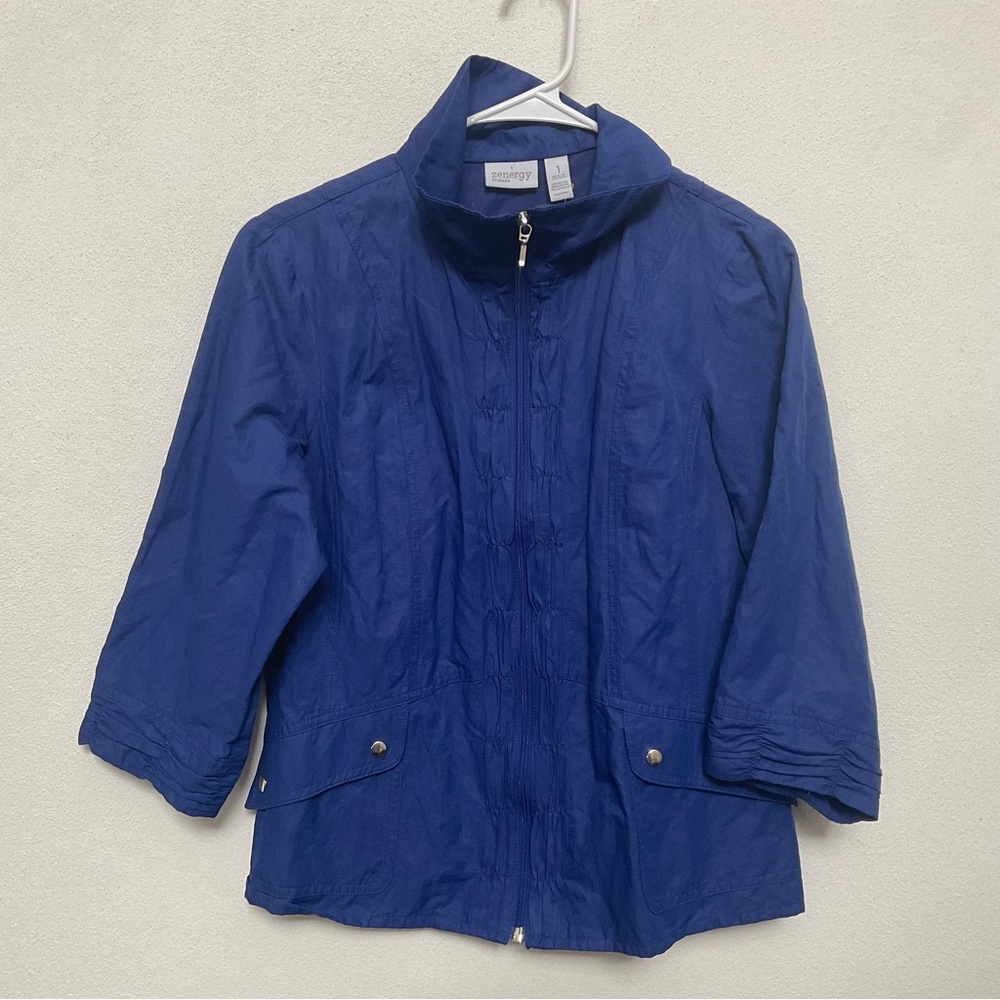 Zenergy By Chico's Blue Metallic Lightweight Zip Up Windbreaker Size 1 US M/8